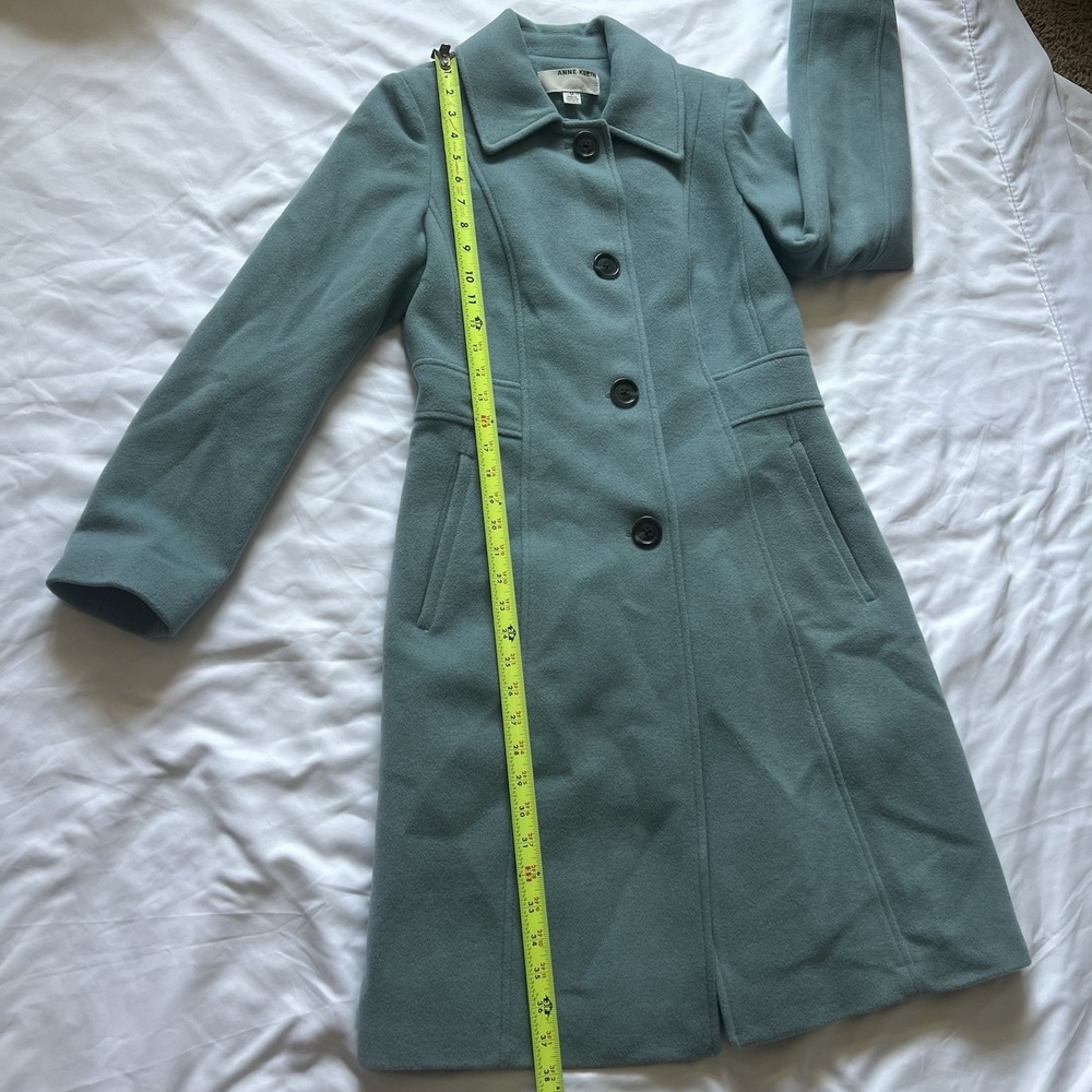 Anne Klein Seafoam Blue Full Length Cashmere Wool Blend Collar Coat Size 0 - Picture 15 of 16